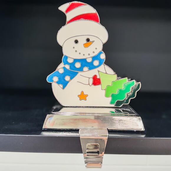Cutest Vintage Northlight Snowman Stocking Holder w/ Silver Base - Picture 1 of 4
